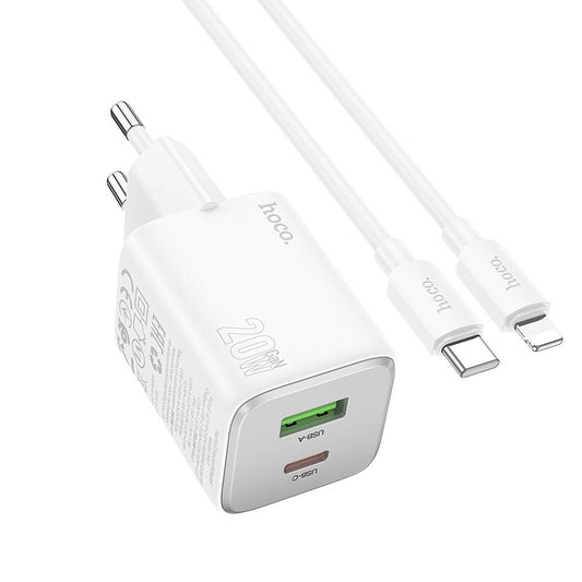 Sieťová nabíjačka s káblom Lightning HOCO N41, 20W, 3A, 1 x USB-A - 1 x USB-C, Biela