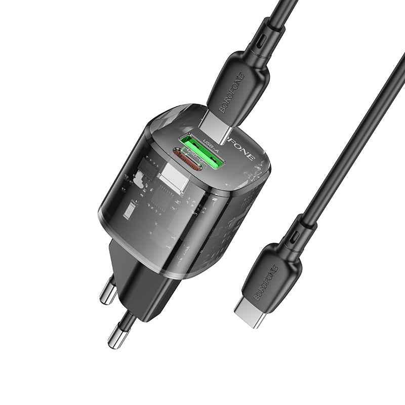 Sieťová nabíjačka s káblom USB-C Borofone BN17 Sunlight, 20W, 3A, 1 x USB-A - 1 x USB-C, čierna