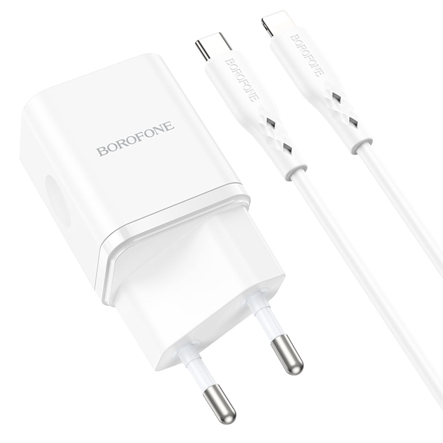 Sieťová nabíjačka s káblom Lightning Borofone BN7, 20W, 3A, 1 x USB-A - 1 x USB-C, Biela