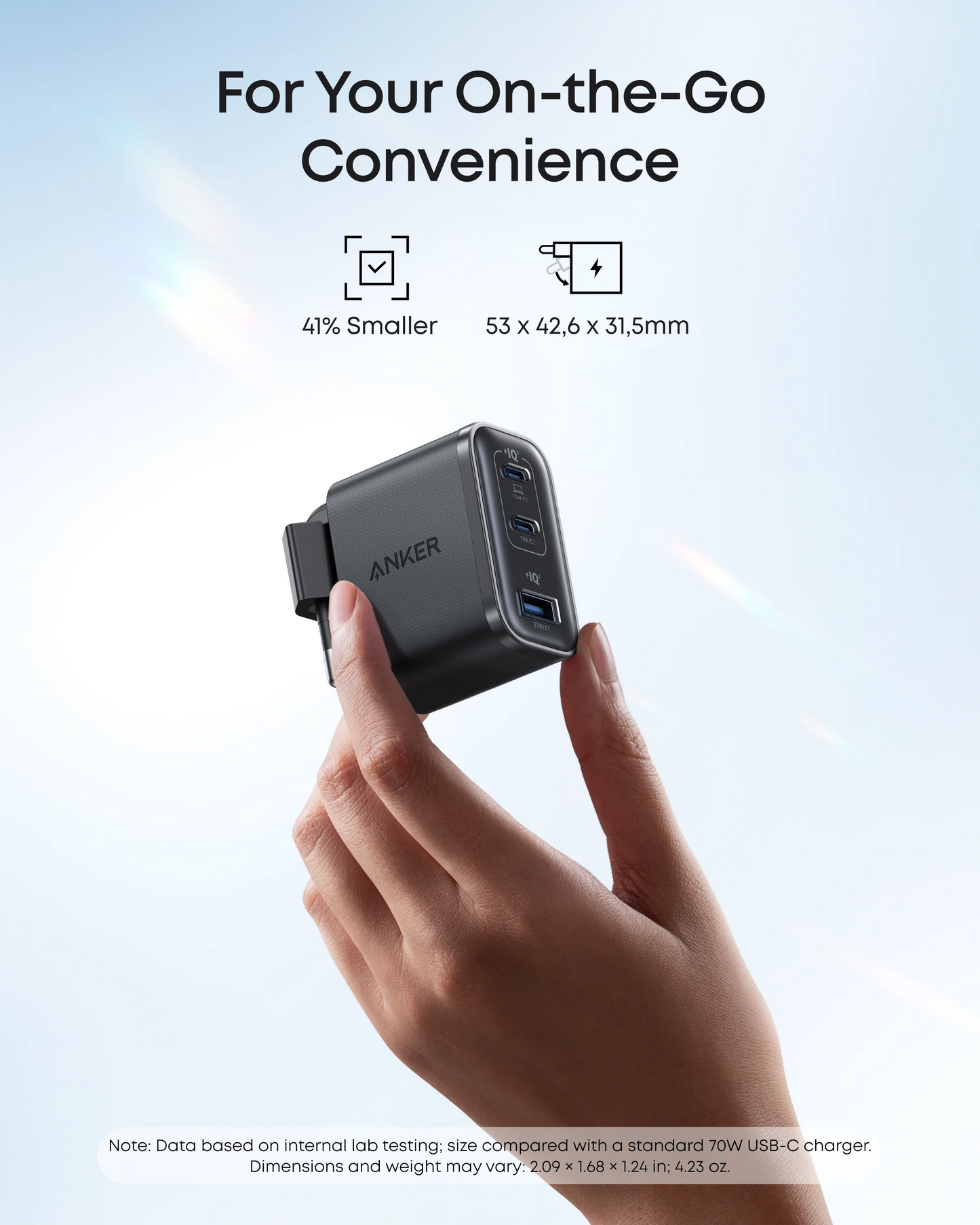Sieťová nabíjačka s káblom USB-C Anker Nano, 70W, 3.5A, 1 x USB-A - 2 x USB-C, Sivá B121A311