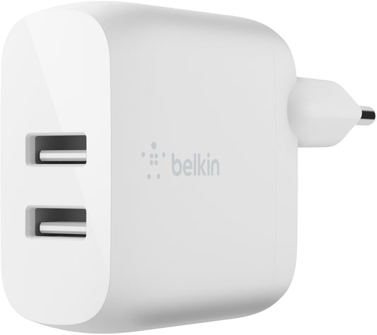 Sieťová nabíjačka s káblom USB-C Belkin BoostCharge Dual, 24W, 2,4A, 2 x USB-A, biela WCE001vf1MWH
