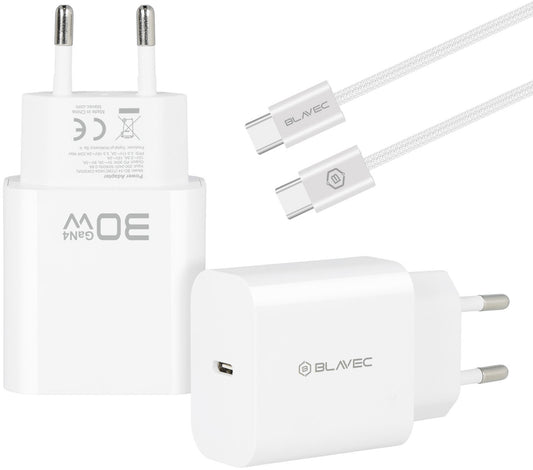 Sieťová nabíjačka s káblom USB-C Blavec BC-14, 30 W, 3 A, 1 × USB-C, biela
