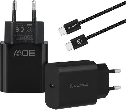 Sieťová nabíjačka s káblom USB-C Blavec BC-14, 30 W, 3 A, 1 × USB-C, čierna