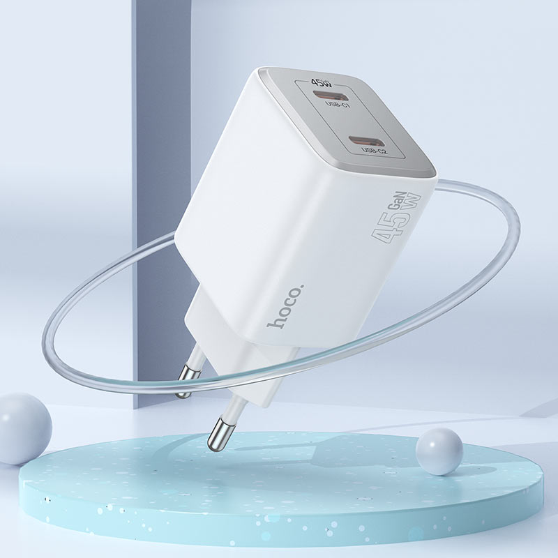 Sieťová nabíjačka s káblom Lightning HOCO N42, 45 W, 3A, 2 x USB-C, biela