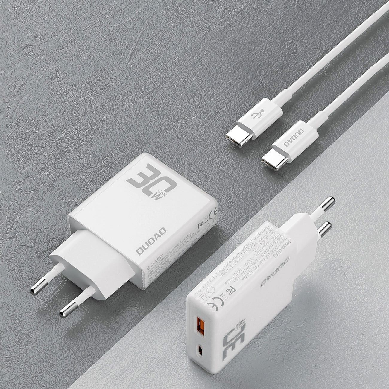 Dudao A30EUT Sieťová nabíjačka s káblom USB-C, 30 W, 3A, 1 x USB-A - 1 x USB-C, biela