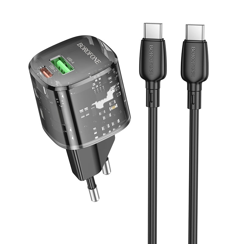 Sieťová nabíjačka s káblom USB-C Borofone BN17 Sunlight, 20W, 3A, 1 x USB-A - 1 x USB-C, čierna