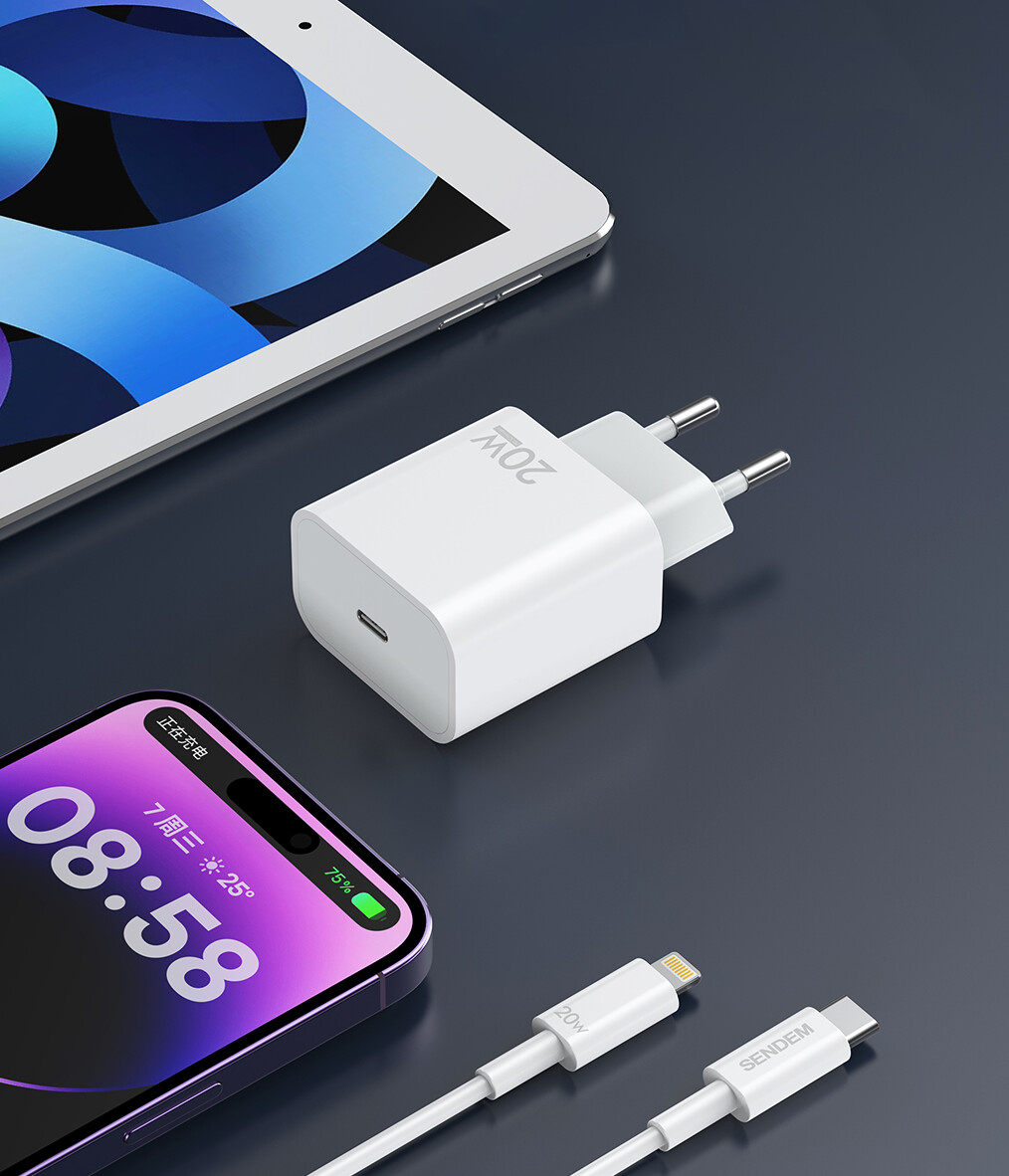Sendem OG73 USB-C Cable Wall Charger, 20W, 3A, 1 x USB-C, White