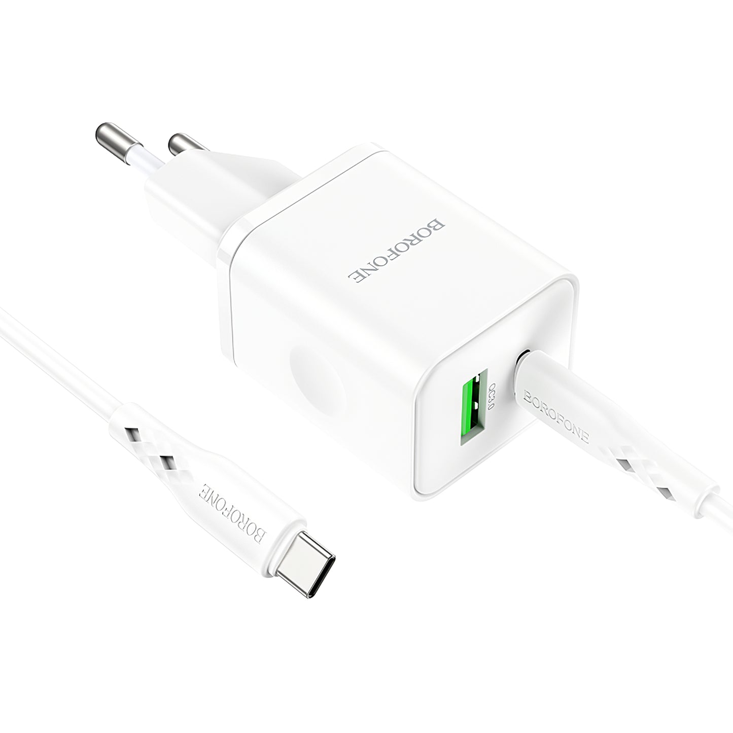 Sieťová nabíjačka s káblom USB-C Borofone BN7, 20 W, 3A, 1 x USB-A - 1 x USB-C, biela