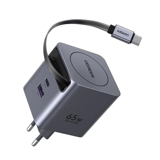 Sieťová nabíjačka s káblom USB-C UGREEN X615, 65W, 3A, 1 x USB-A - 1 x USB-C, Sivá