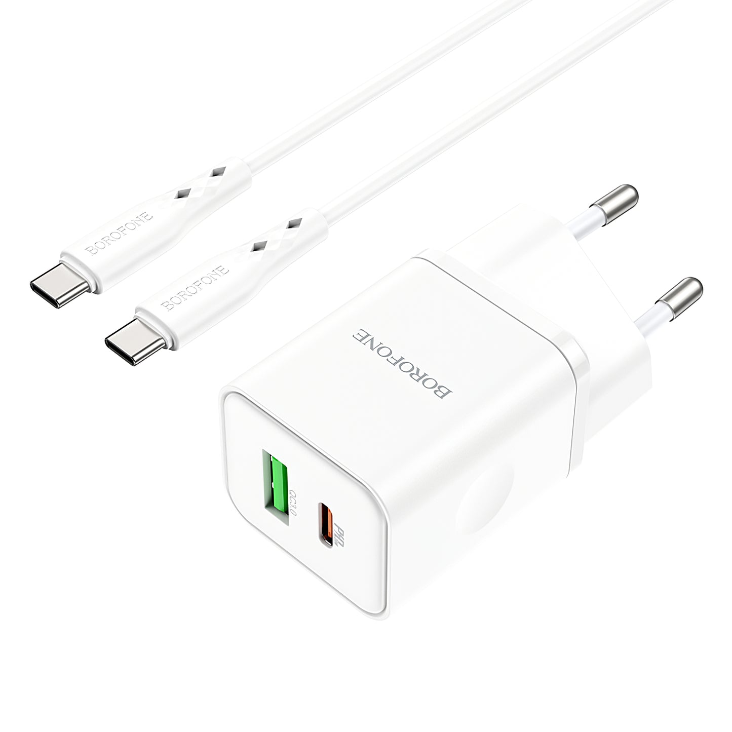 Sieťová nabíjačka s káblom USB-C Borofone BN7, 20 W, 3A, 1 x USB-A - 1 x USB-C, biela