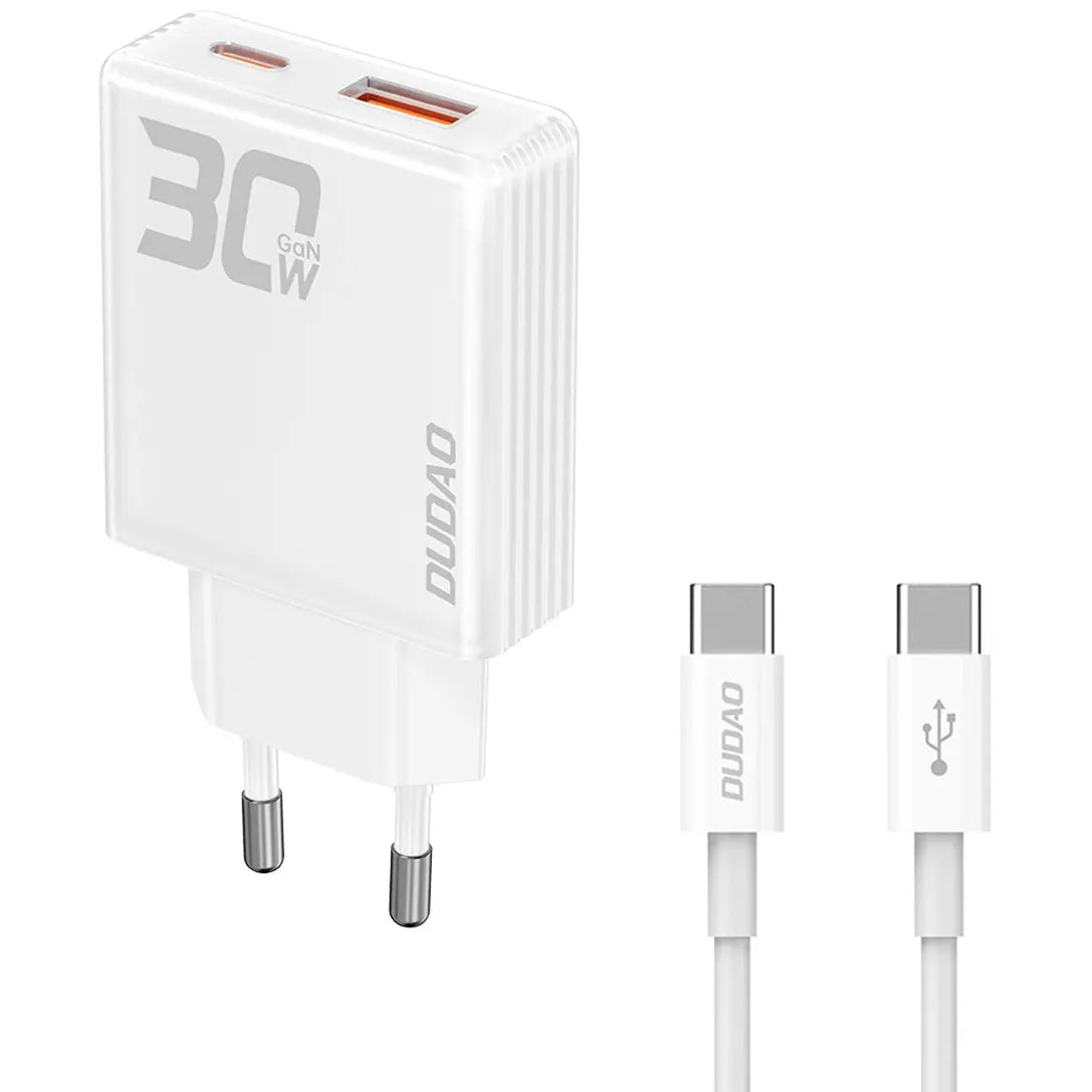 Dudao A30EUT Sieťová nabíjačka s káblom USB-C, 30 W, 3A, 1 x USB-A - 1 x USB-C, biela