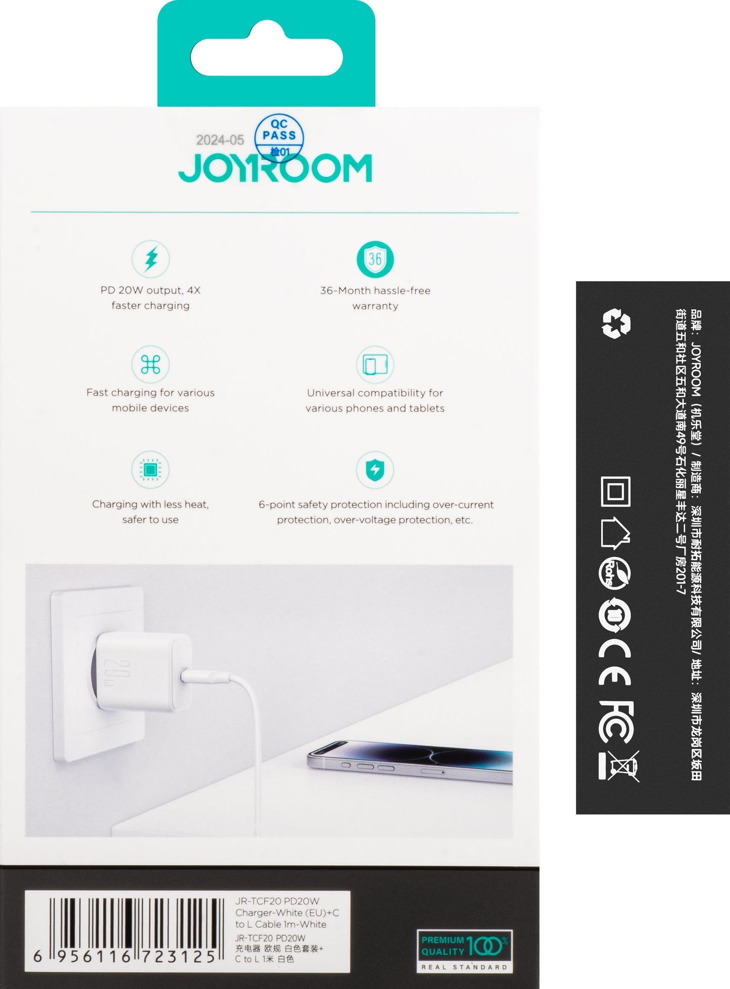 Sieťová nabíjačka s káblom Lightning Joyroom JR-TCF20, 20W, 3A, 1 x USB-C, Biela