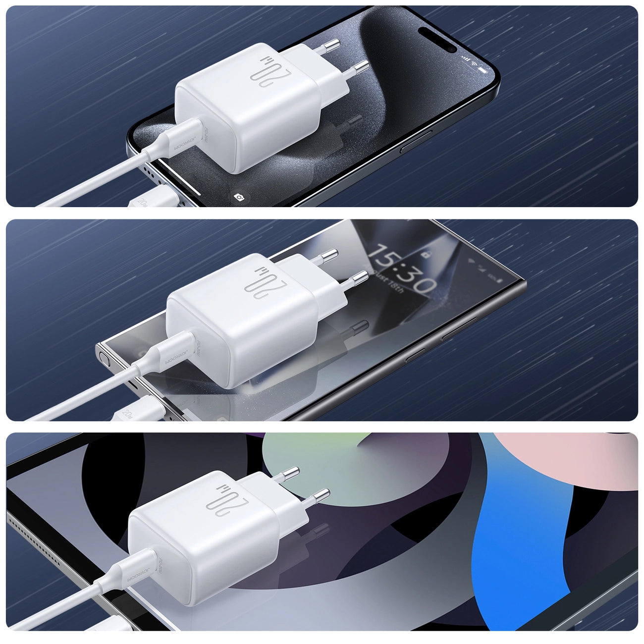 Sieťová nabíjačka s káblom USB-C Joyroom JR-TCF20, 20W, 3A, 1 x USB-C, Biela