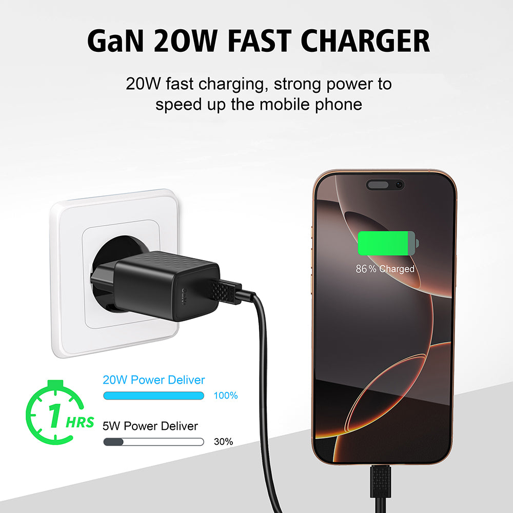 Sieťová nabíjačka s káblom Lightning Lito LC13L, 20W, 3A, 1 x USB-C, Čierna