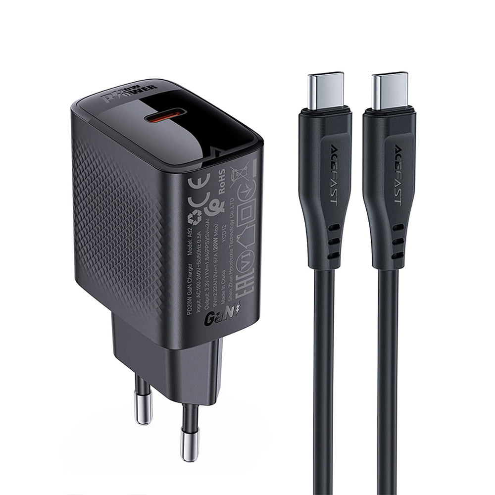 Sieťová nabíjačka s káblom USB-C Acefast A82, 20W, 3A, 1 x USB-C, čierna
