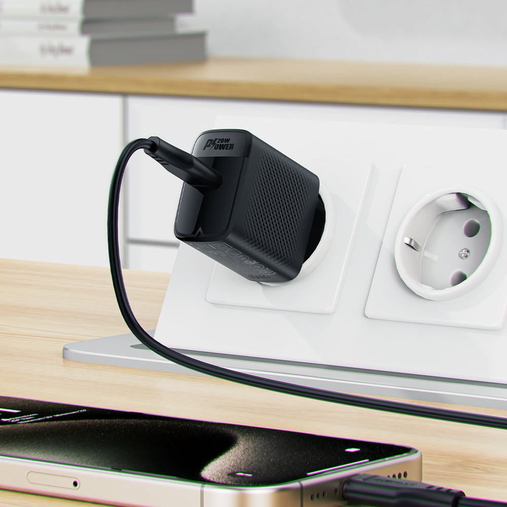Sieťová nabíjačka s káblom USB-C Acefast A82, 20W, 3A, 1 x USB-C, čierna