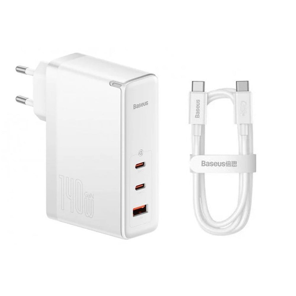 Sieťová nabíjačka s káblom USB-C Baseus GaN5 Pro, 140W, 5A, 1 x USB-A - 2 x USB-C, Biela CCGP100202
