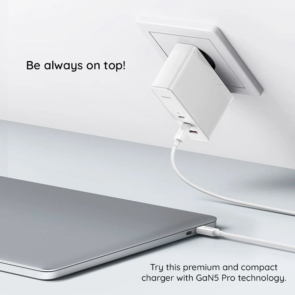 Sieťová nabíjačka s káblom USB-C Baseus GaN5 Pro, 140W, 5A, 1 x USB-A - 2 x USB-C, Biela CCGP100202
