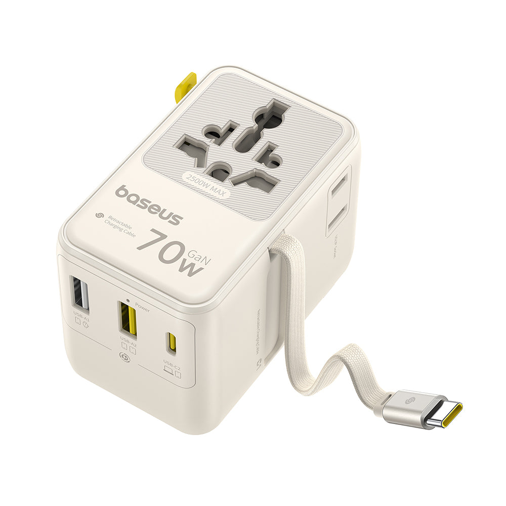 Sieťová nabíjačka s USB-C káblom Baseus Travel EnerCore CG11, 70W, 2 x zásuvka - 1 x USB-C - 2 x USB-A, biela E0307E01