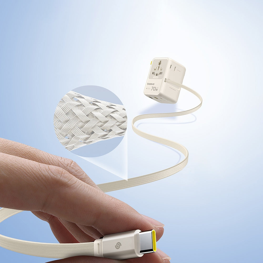 Sieťová nabíjačka s USB-C káblom Baseus Travel EnerCore CG11, 70W, 2 x zásuvka - 1 x USB-C - 2 x USB-A, biela E0307E01