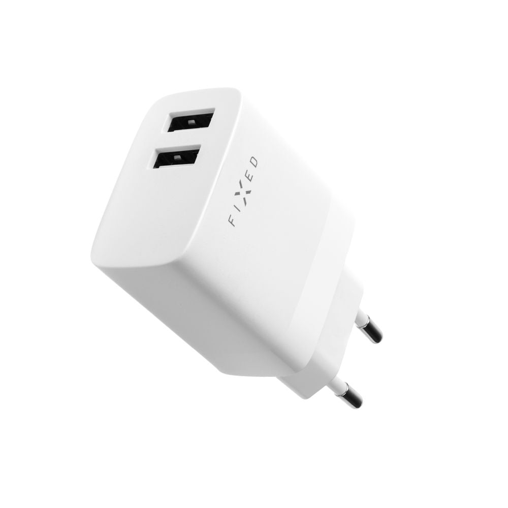 Sieťová nabíjačka s káblom USB-C Fixed, 17W, 3A, 2 x USB-A, Biela