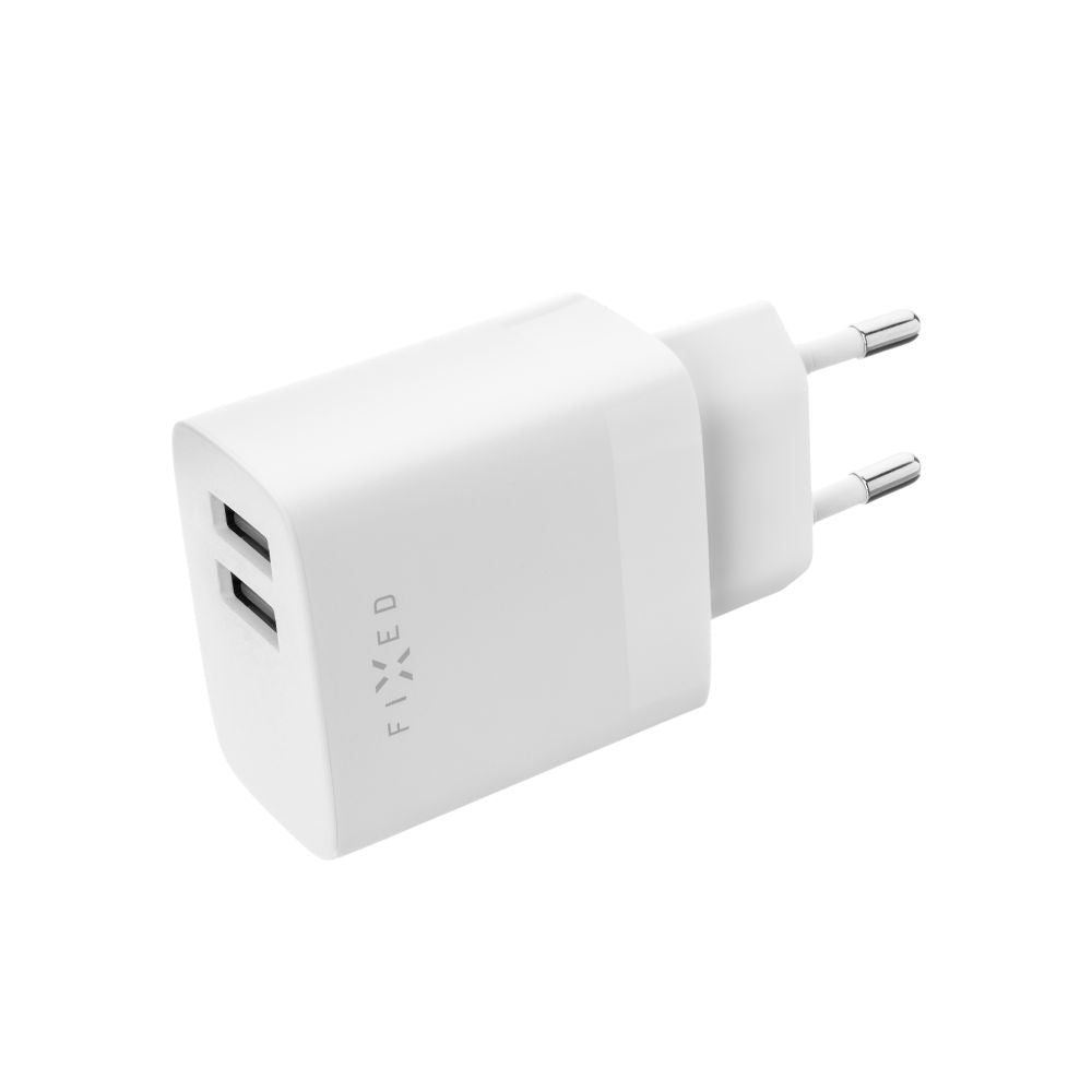 Sieťová nabíjačka s káblom USB-C Fixed, 17W, 3A, 2 x USB-A, Biela