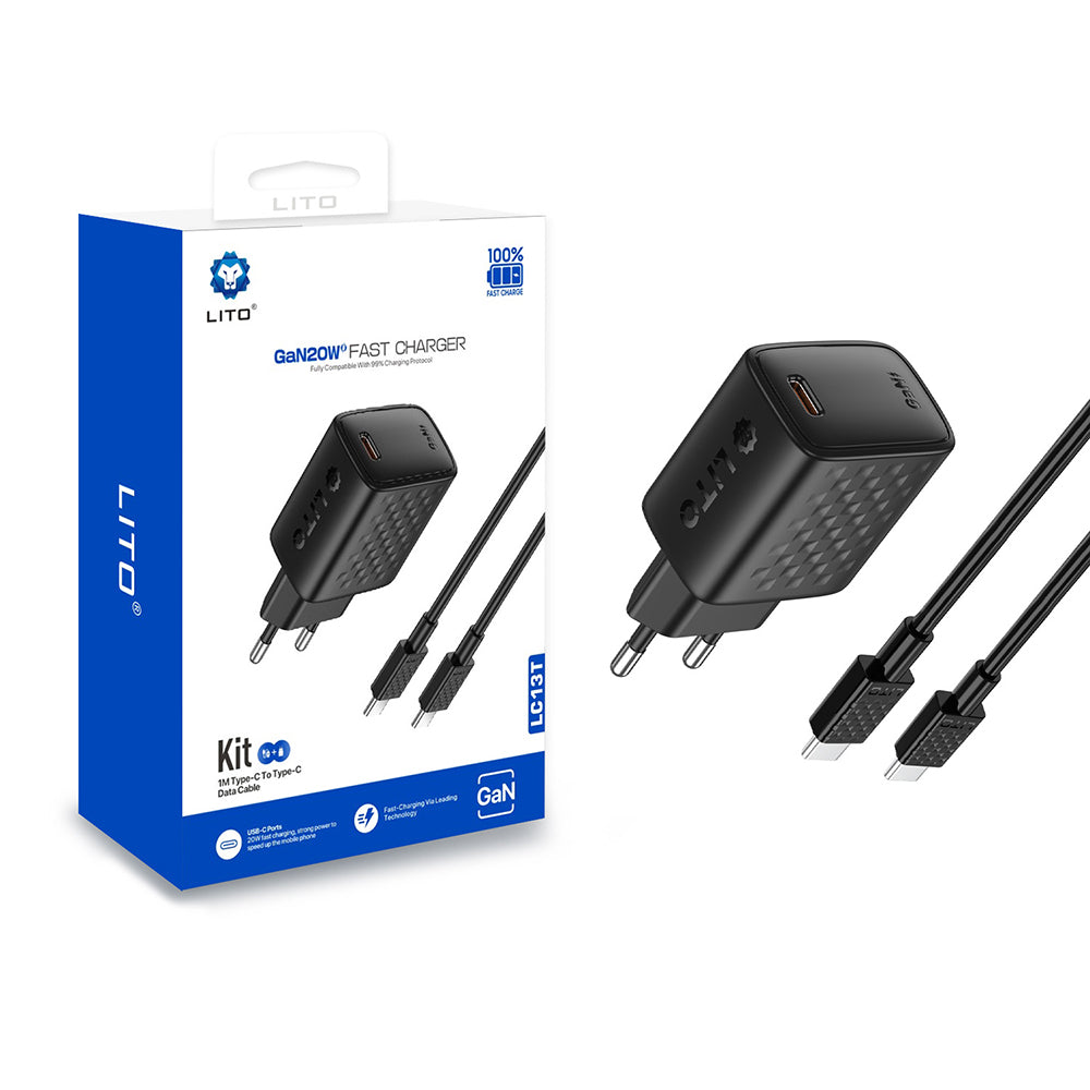 Sieťová nabíjačka s káblom USB-C Lito LC13T, 20W, 3A, 1 x USB-C, Čierna