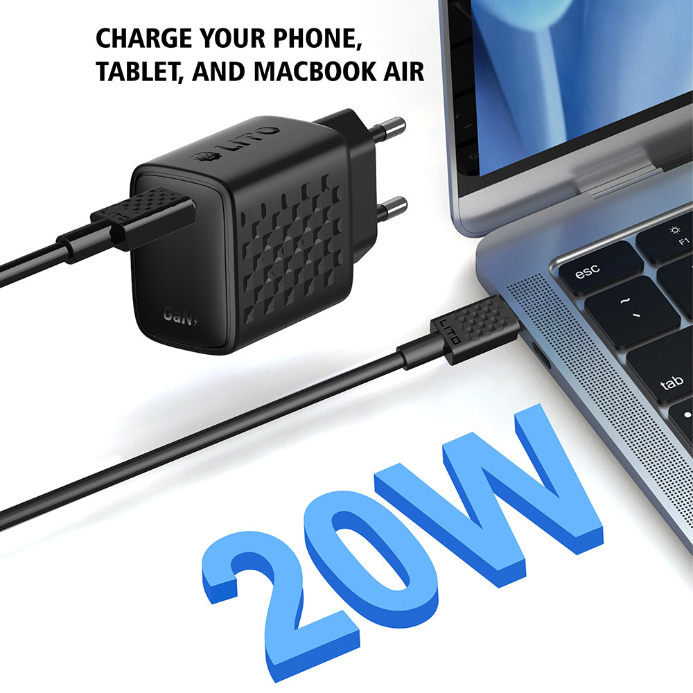 Sieťová nabíjačka s káblom USB-C Lito LC13T, 20W, 3A, 1 x USB-C, Čierna
