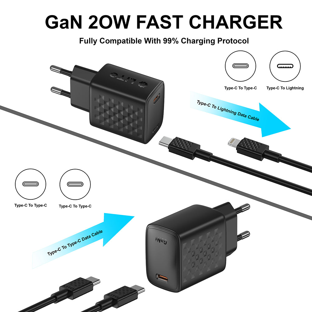 Sieťová nabíjačka s káblom USB-C Lito LC13T, 20W, 3A, 1 x USB-C, Čierna