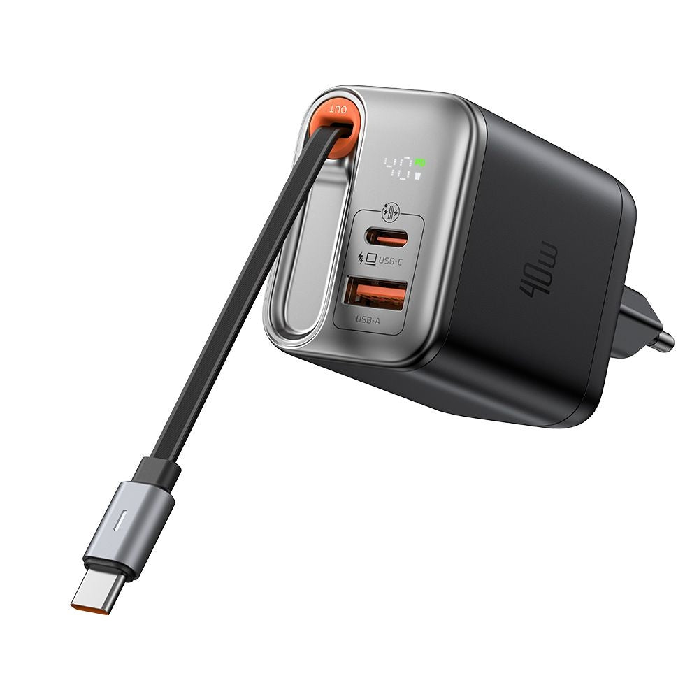 Sieťová nabíjačka s káblom USB-C McDodo CH-4281 FreeGo Display, 40W, 3A, 1 x USB-A - 1 x USB-C, čierna