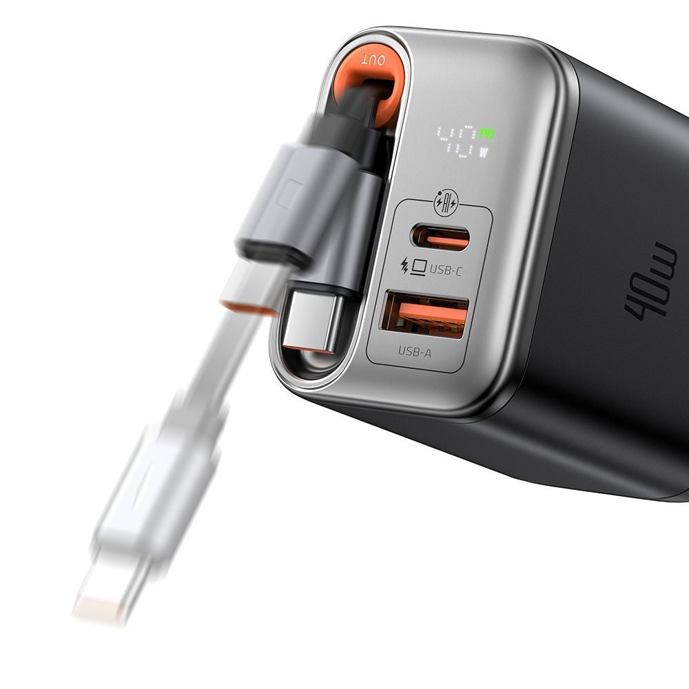Sieťová nabíjačka s káblom USB-C McDodo CH-4281 FreeGo Display, 40W, 3A, 1 x USB-A - 1 x USB-C, čierna