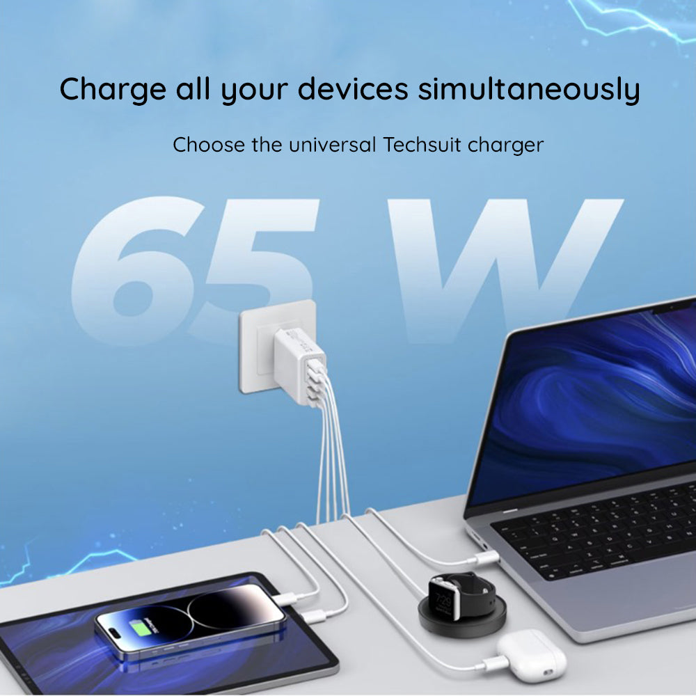 Sieťová nabíjačka s káblom USB-C Techsuit CHC2 PentaXPower, 20W, 3A, 3 x USB-A - 2 x USB-C, Biela