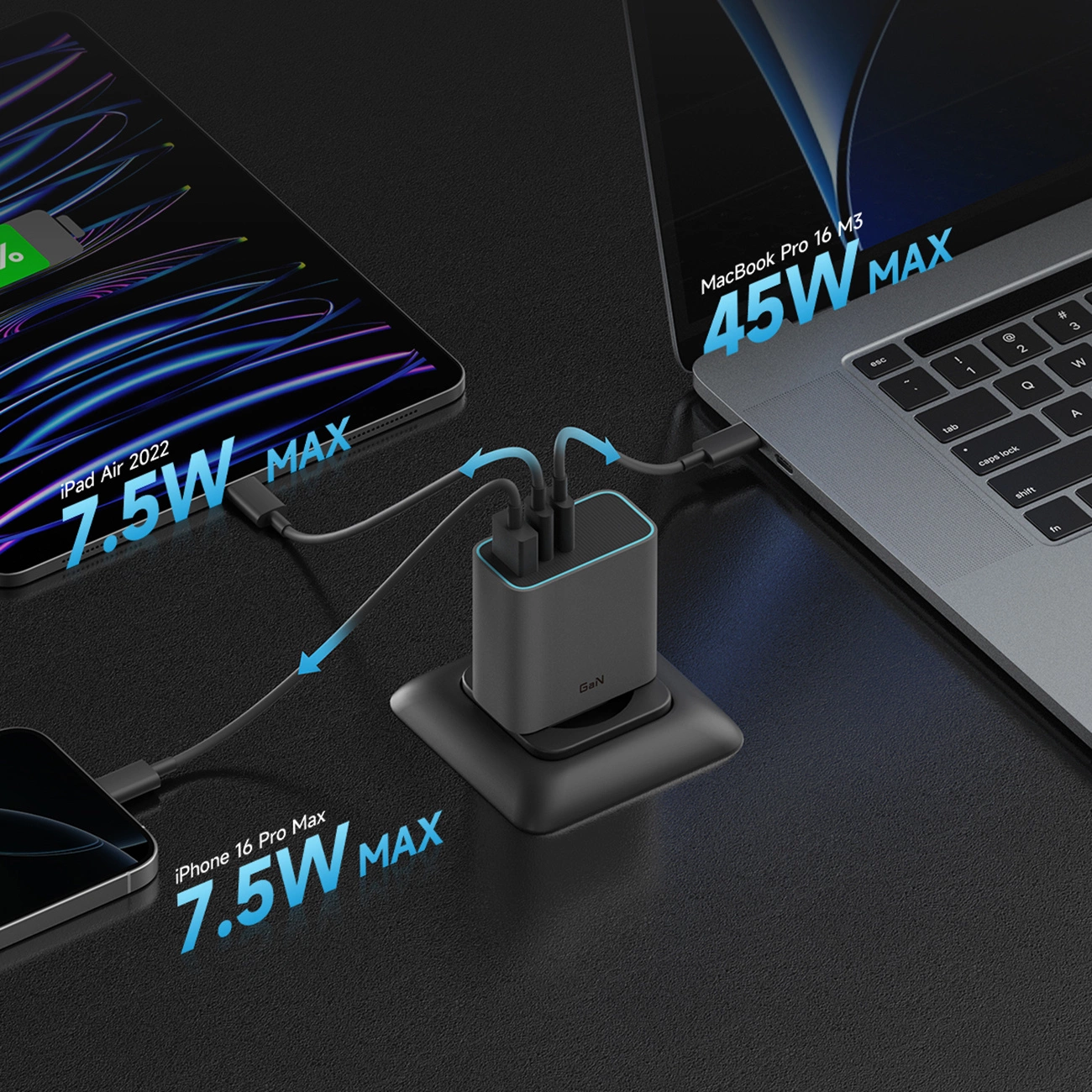 Sieťová nabíjačka Cuktech, 65W, 3A, 1 x USB-A - 2 x USB-C, Sivá CUKAD653EUGR