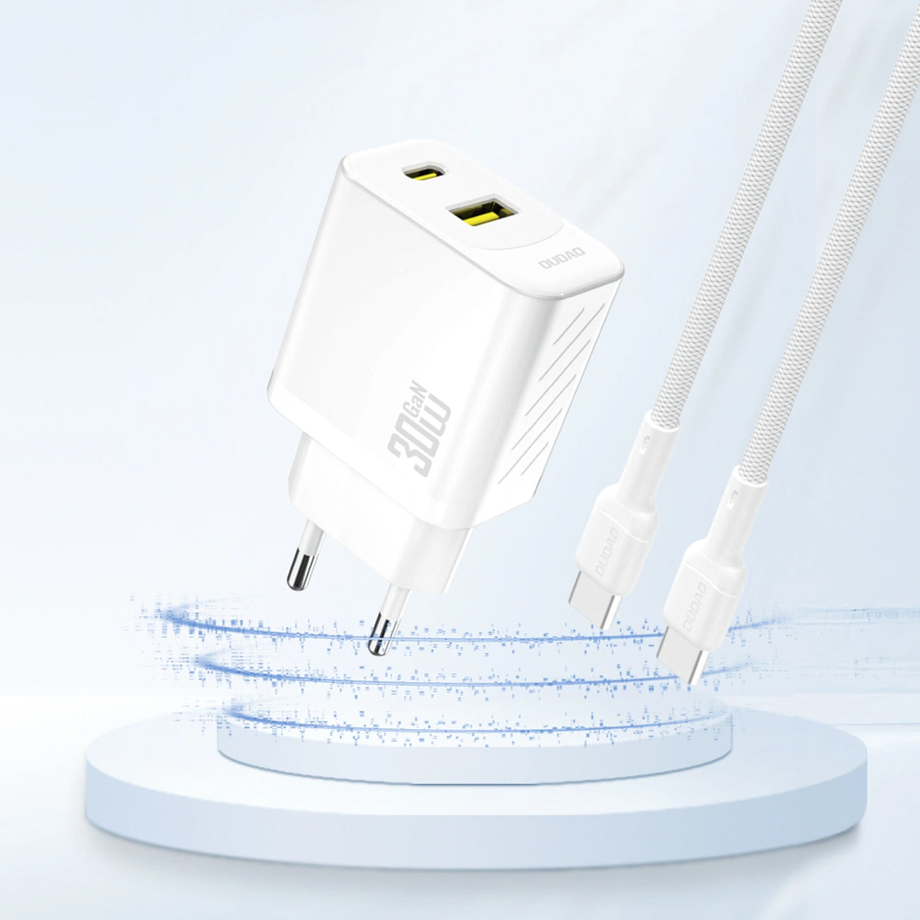 Sieťová nabíjačka Dudao A27TEU, 30W, 3A, 1 x USB-A - 1 x USB-C, Biela