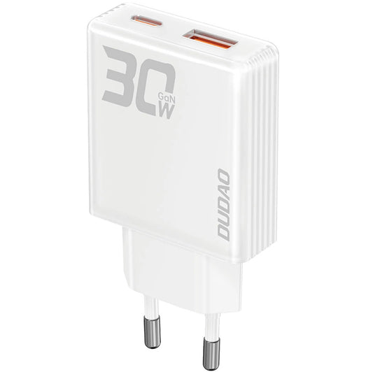 Sieťová nabíjačka Dudao A30EU, 30 W, 3A, 1 x USB-A - 1 x USB-C, biela