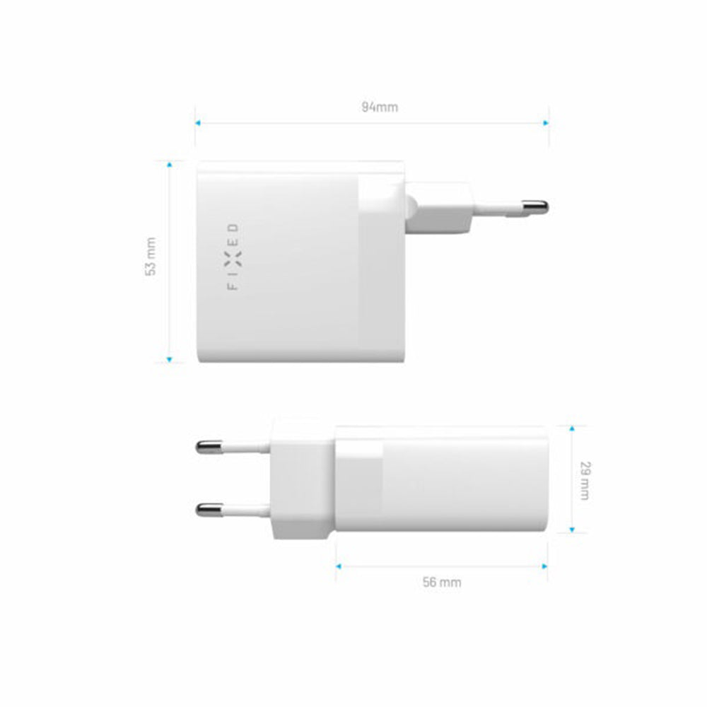 Sieťová nabíjačka Fixed, 65W, 3.25A, 2 x USB-C, Biela