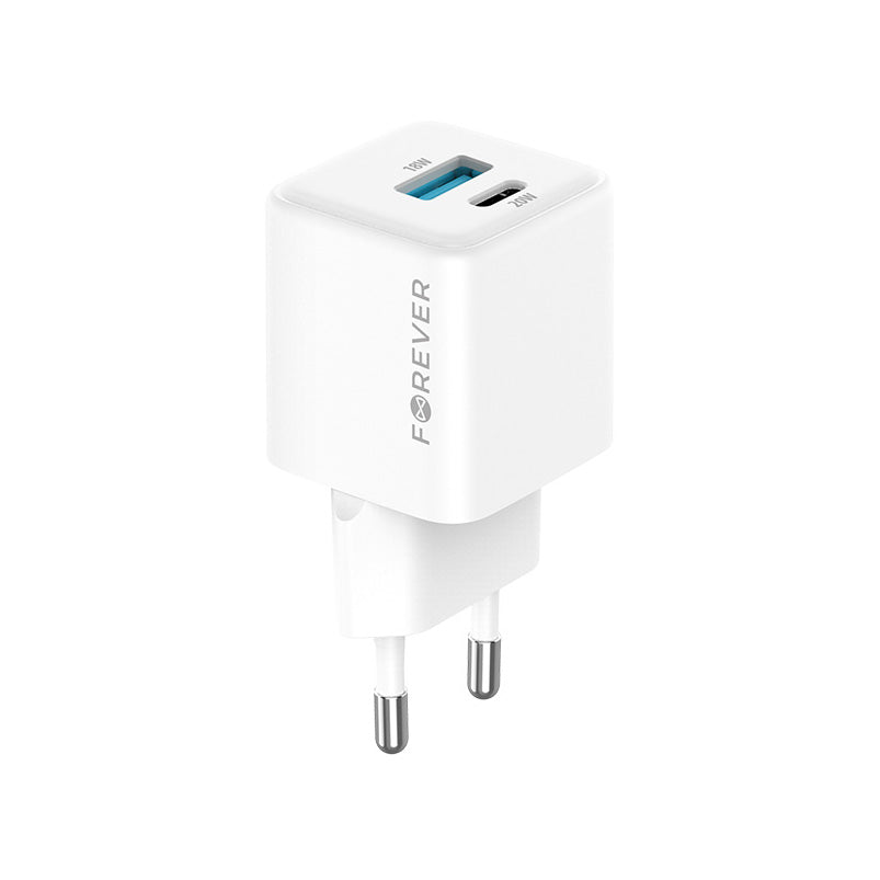 Sieťová nabíjačka Forever TC-08-20AC, 20W, 3A, 1 x USB-A - 1 x USB-C, Biela