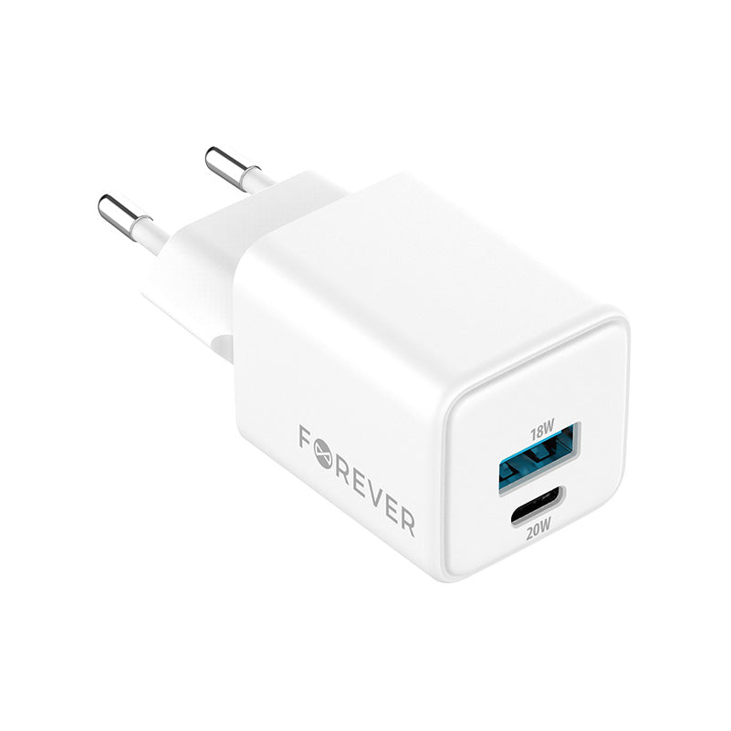 Sieťová nabíjačka Forever TC-08-20AC, 20W, 3A, 1 x USB-A - 1 x USB-C, Biela