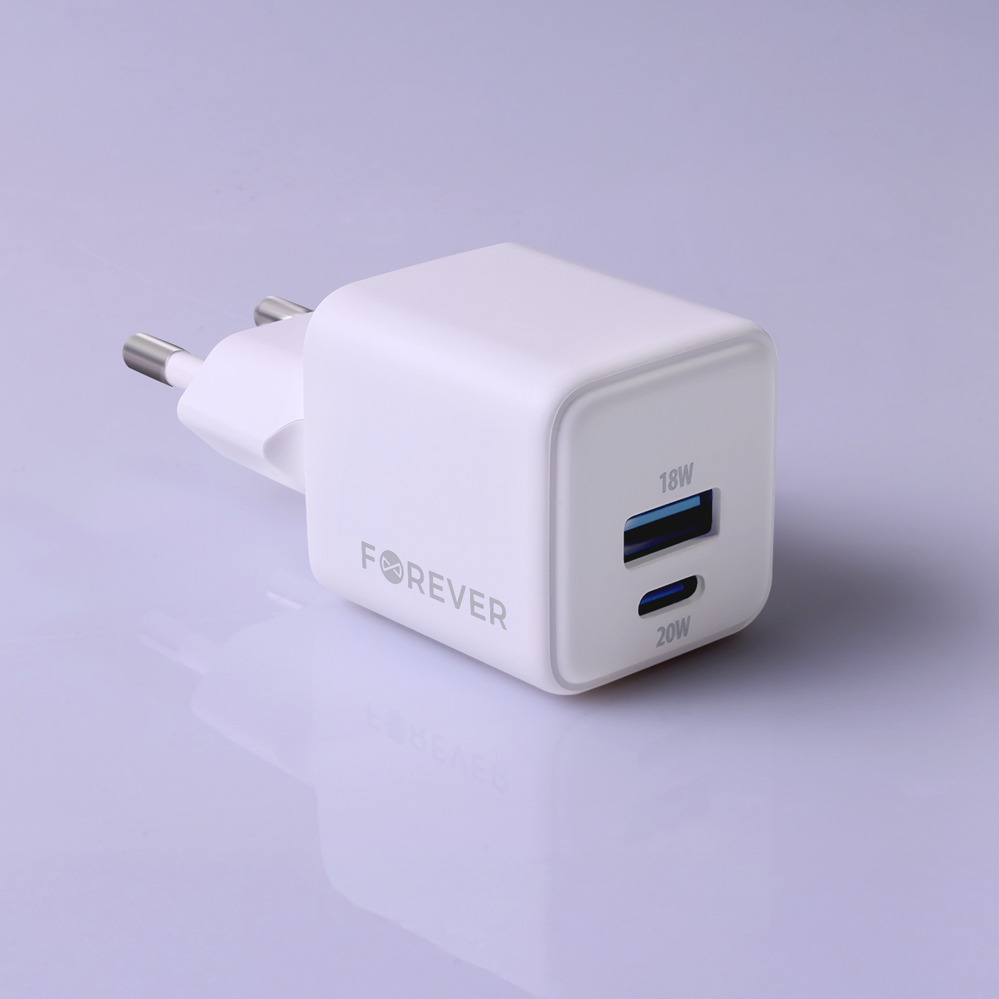 Sieťová nabíjačka Forever TC-08-20AC, 20W, 3A, 1 x USB-A - 1 x USB-C, Biela