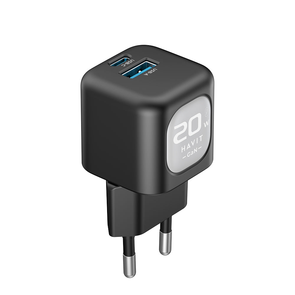 Sieťová nabíjačka HAVIT UC220, 20W, 3A, 1 x USB-A - 1 x USB-C, Čierno Sivá