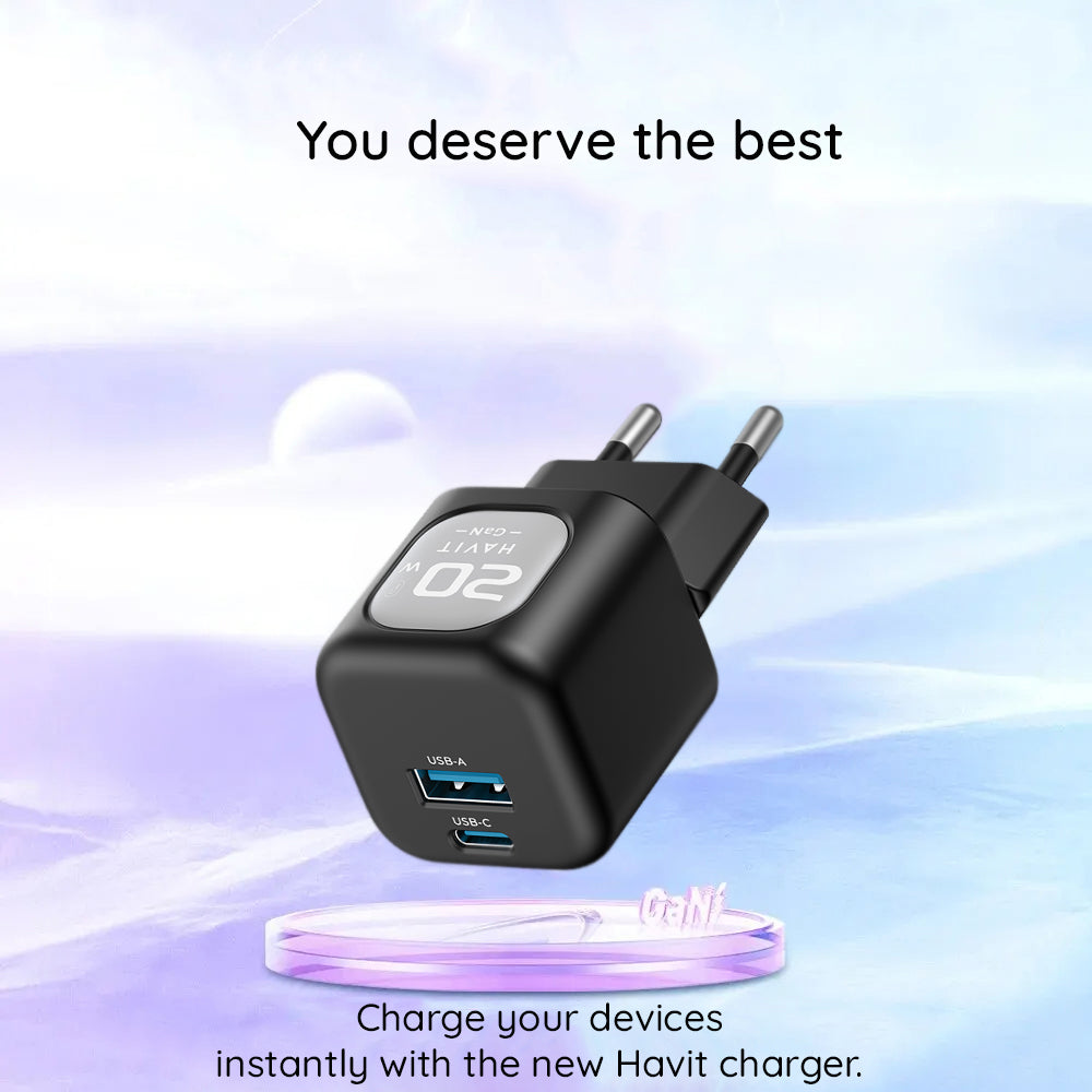 Sieťová nabíjačka HAVIT UC220, 20W, 3A, 1 x USB-A - 1 x USB-C, Čierno Sivá