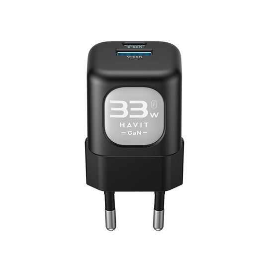 HAVIT UC230 Network Charger, 33W, 3A, 1 x USB-A - 1 x USB-C, Black Grey