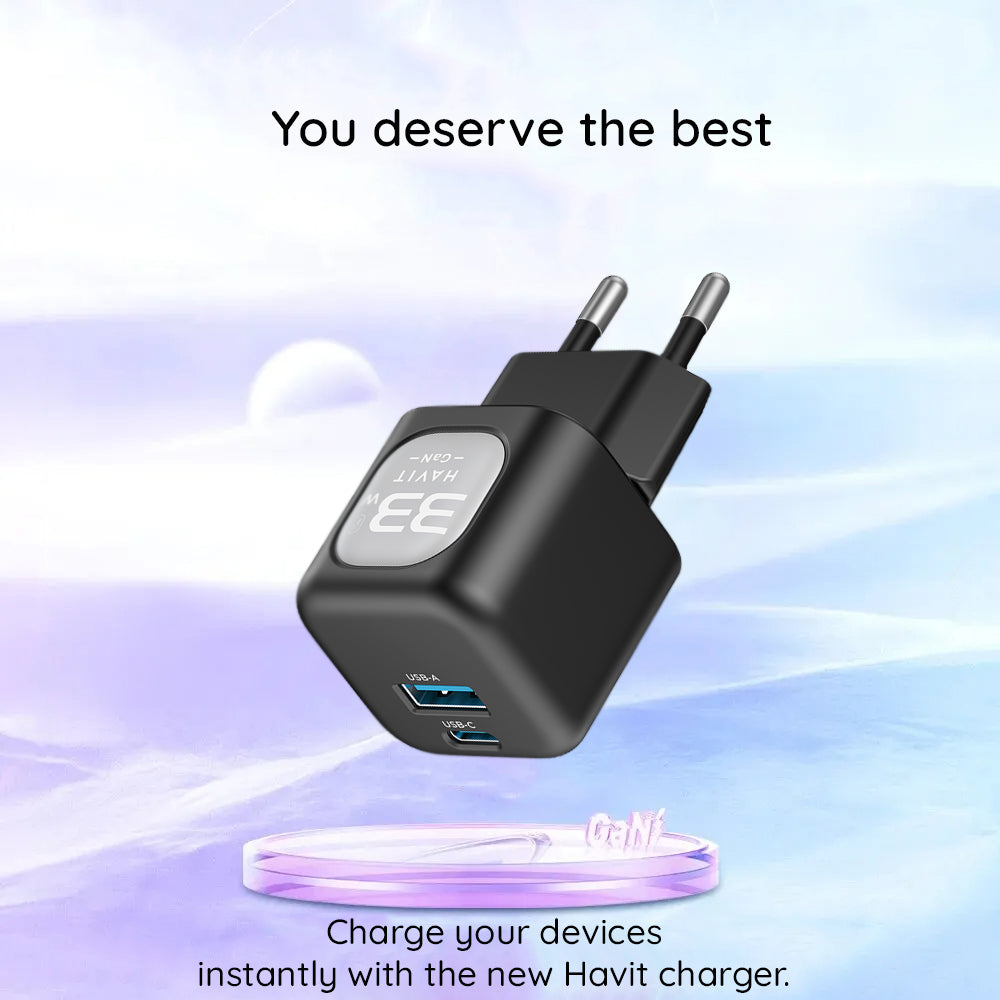 Sieťová nabíjačka HAVIT UC230, 33W, 3A, 1 x USB-A - 1 x USB-C, Čierno Sivá