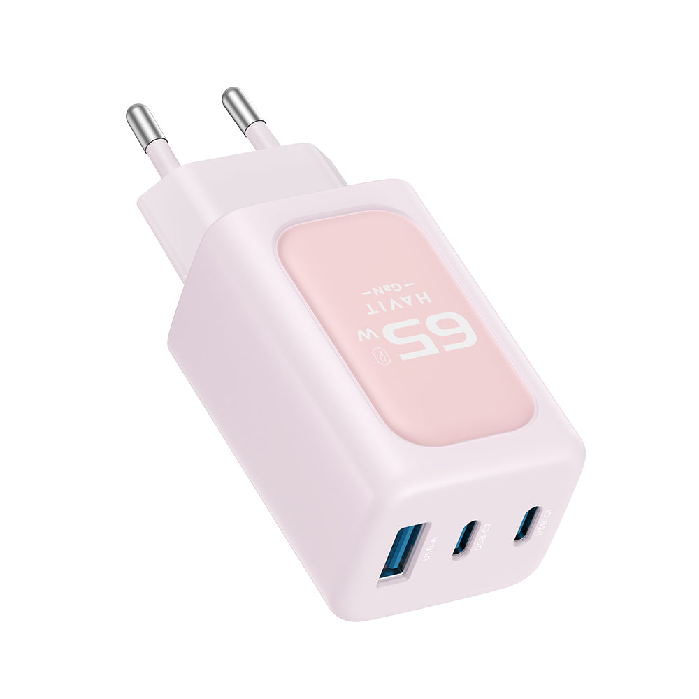 Sieťová nabíjačka HAVIT UC260, 65W, 3A, 1 x USB-A - 2 x USB-C, Ružová