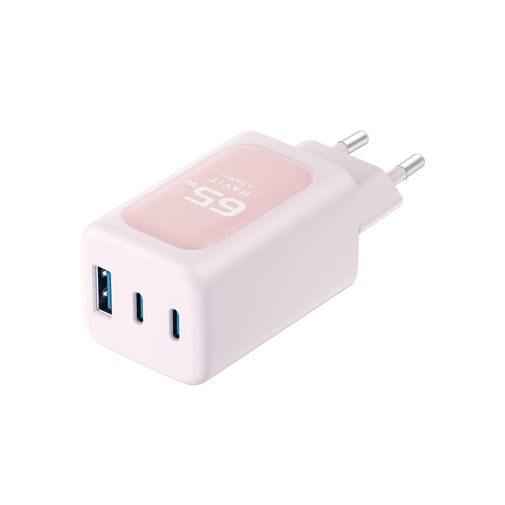 Sieťová nabíjačka HAVIT UC260, 65W, 3A, 1 x USB-A - 2 x USB-C, Ružová