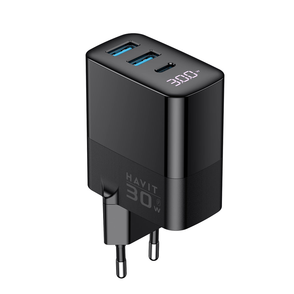 Sieťová nabíjačka HAVIT UCLE001, 30W, 3A, 2 x USB-A - 1 x USB-C, Čierna