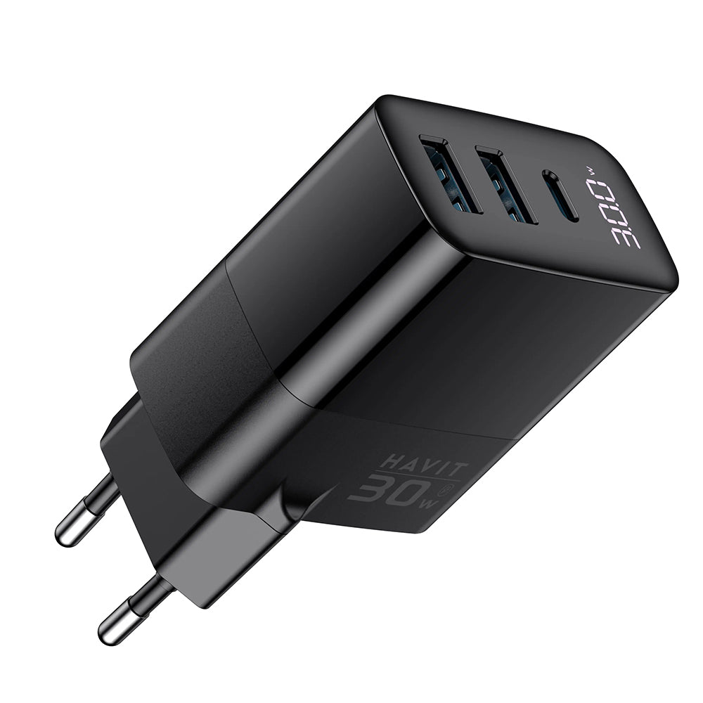 Sieťová nabíjačka HAVIT UCLE001, 30W, 3A, 2 x USB-A - 1 x USB-C, Čierna