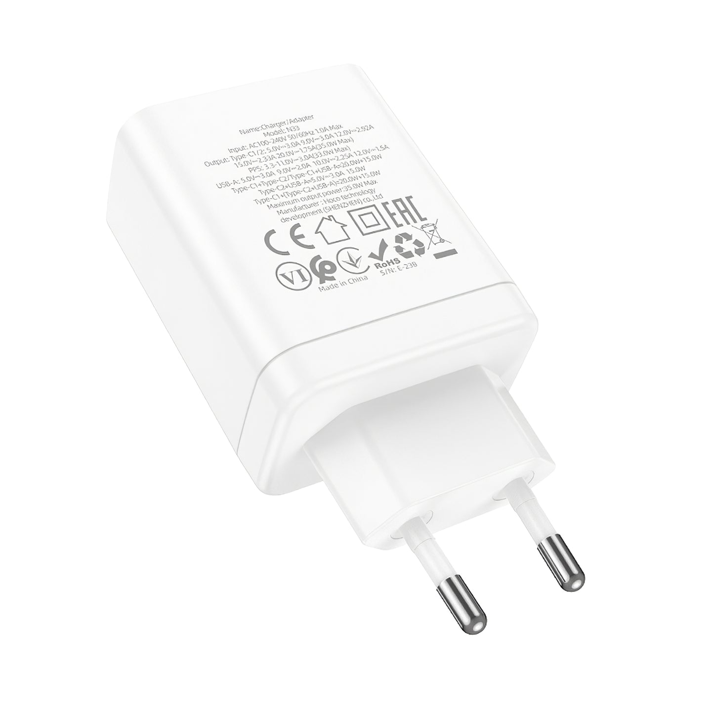Sieťová nabíjačka HOCO N33, 35 W, 3A, 1 x USB-A - 2 x USB-C, biela