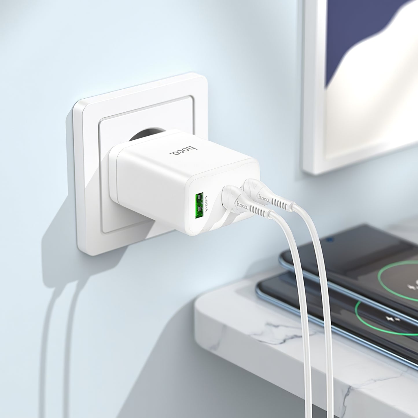 Sieťová nabíjačka HOCO N33, 35 W, 3A, 1 x USB-A - 2 x USB-C, biela