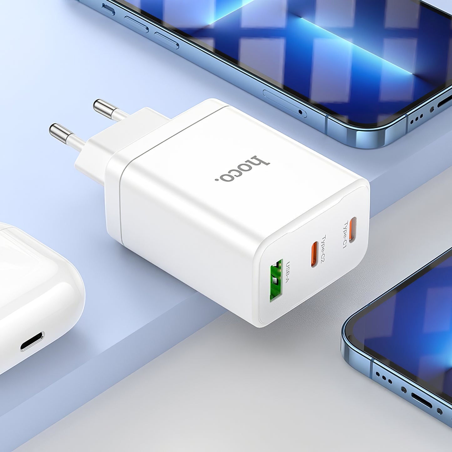 Sieťová nabíjačka HOCO N33, 35 W, 3A, 1 x USB-A - 2 x USB-C, biela